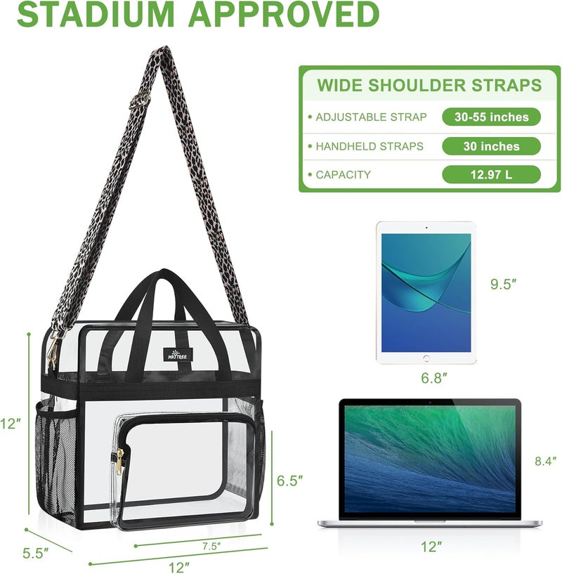 MAYTREE Clear Bag for Stadium Events, 12x6x12 Clear Tote Bag with Removable Strap, Transparent Bag for Concert Sports Festival, Leopard-Strap - Image 3